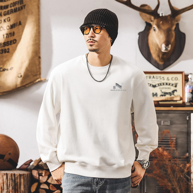 420g pesada camiseta de cuello redondo para niños primavera y otoño marca de tendencia suelta nueva chaqueta juvenil americana retro