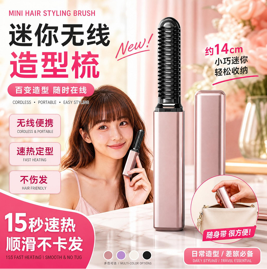 Xiaoquan bangs comb, mini straightening comb, wireless charging portable curling iron, portable styling electric heating comb that does not damage hair
