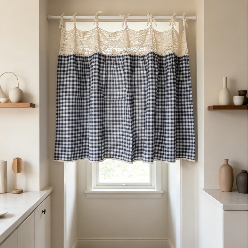 New Cross-Border American-Style Half-Curtain Plaid Crochet Door Curtain Small Window Curtain Oven Cabinet Cover Curtain Entryway Partition Half-Curtain New Cross-Border American-Style Half-Curtain Plaid Crochet Door Curtain Small Window Curtain Oven Cabinet Cover Curtain Entryway Partition Half-Curtain
