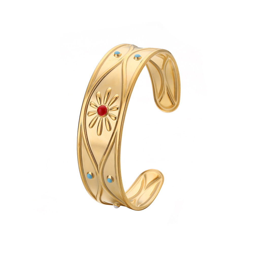 Fashion Flower Stainless Steel Plating Bangle 1 Piece