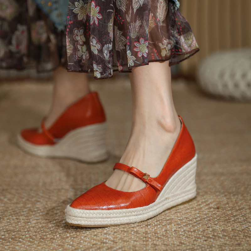 New Style Fisherman Shoes with Hemp Rope Wedge Heels, Women's Shallow Pointed Toe Work Shoes, Thick-Soled Waterproof Platform Straw-Woven Women's Shoes New Style Fisherman Shoes with Hemp Rope Wedge Heels, Women's Shallow Pointed Toe Work Shoes, Thick-Soled Waterproof Platform Straw-Woven Women's Shoes