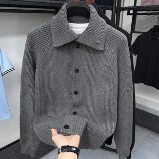 2025 New Cross-Border Classy Autumn and Winter Versatile Slimming Look Men's Loose Knitted Cardigan Turtleneck Warm Sweater