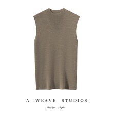 25新款纯羊毛针织吊带女半高领抽条修身纯色无袖休闲百搭打底背心