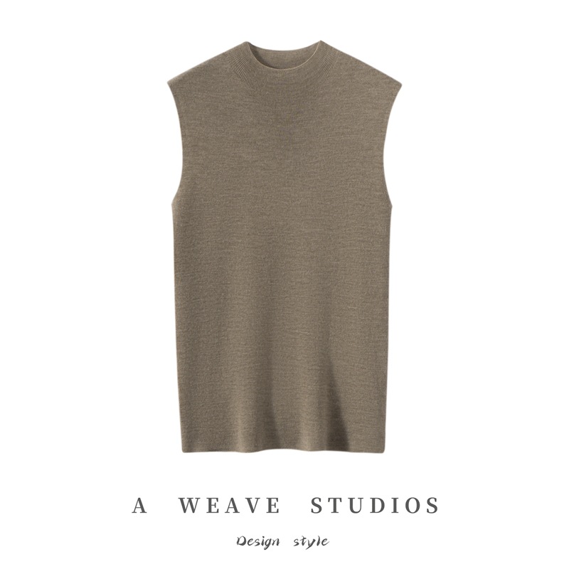 25新款纯羊毛针织吊带女半高领抽条修身纯色无袖休闲百搭打底背心