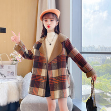 童装外套2023冬装新款女童加厚格子呢子韩版儿童保暖女孩外套批发