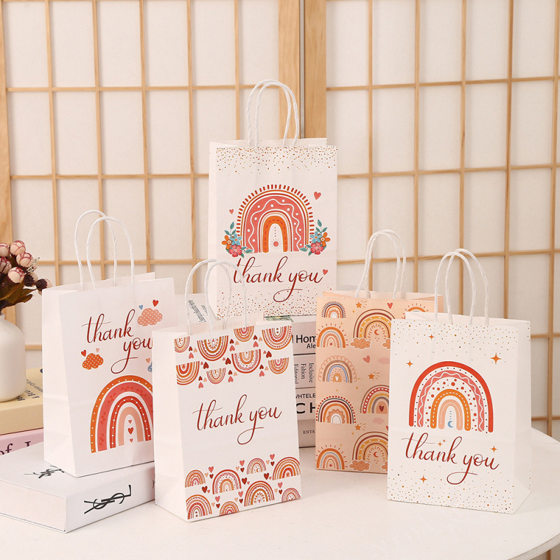 创意休闲彩虹thank you牛皮纸礼品袋儿童生日包装袋厂家批发