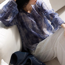 100%苎麻晕染小衬新中式休闲衬衫2025秋夏季印花衬衣国风女装上衣