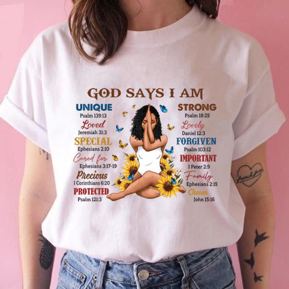 African girl's printed round neck shirt black girl's printed T-shirt feminist short-sleeved shirt one-piece delivery