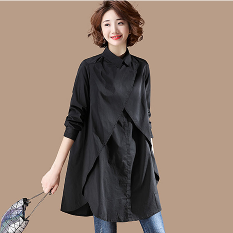 Abito chic transfrontaliero primavera/autunno 2023, nuovo top ampio a maniche lunghe di media lunghezza in stile coreano, taglie forti._voghion.com
