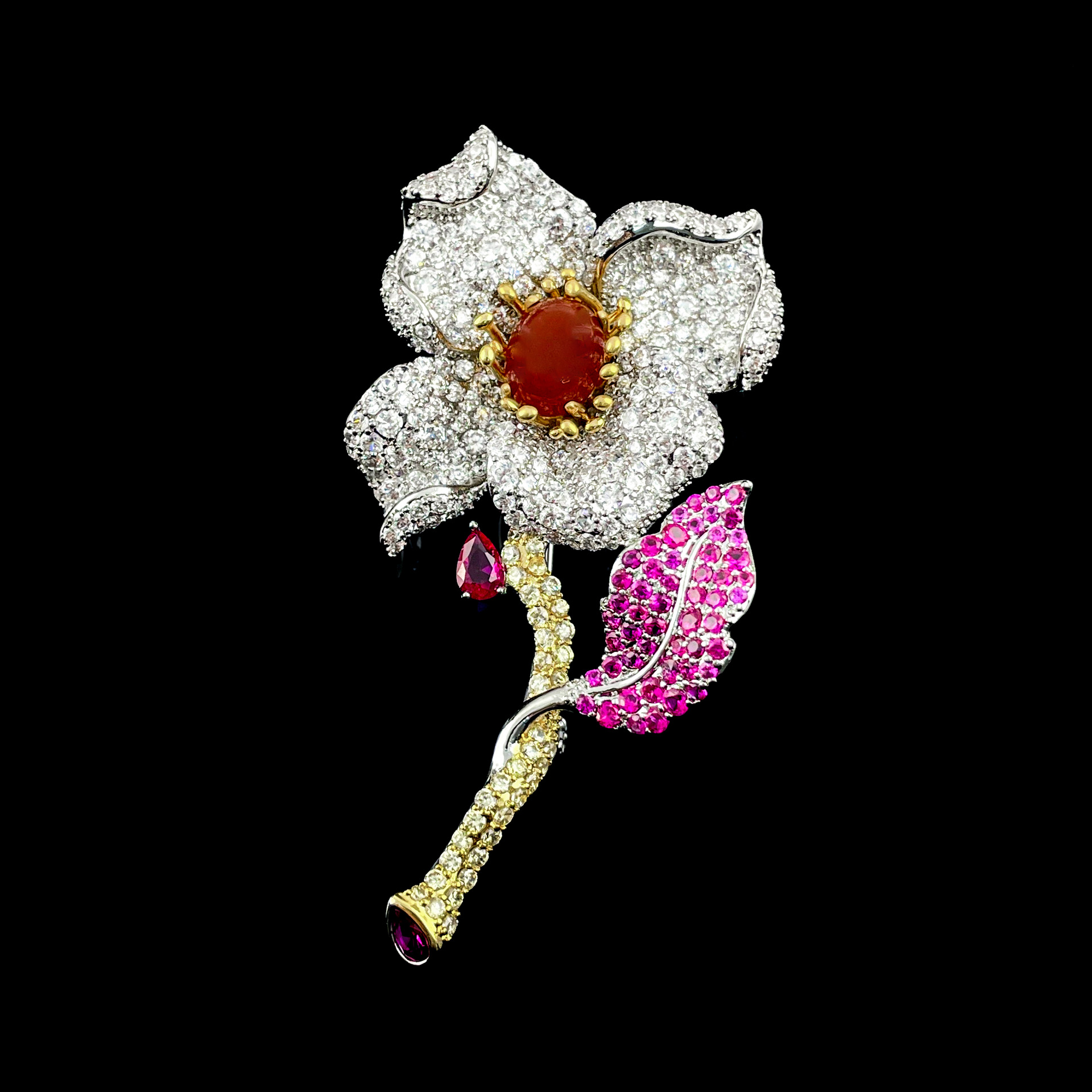 Luxurious and Exquisite Jewelry Gradient Color Zirconium Flower Brooch Accessible Luxury High-End Elegant Elegant Suit Clothing Accessories