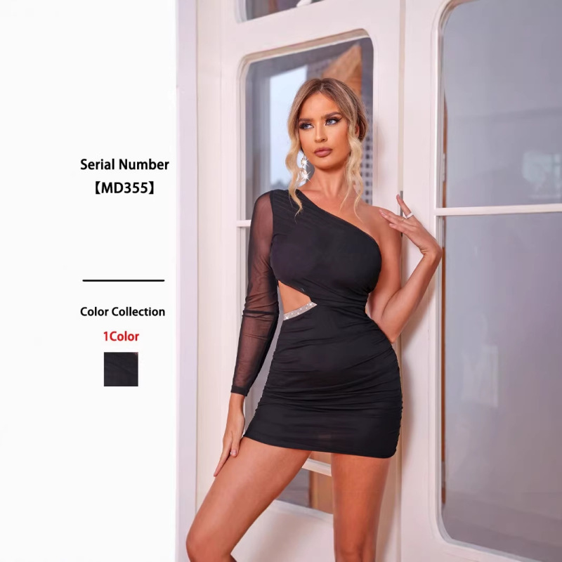 European and American Cross-Border New Style One-Shoulder Sequined Bodycon Short Dress Women's Fashion Sexy Slim-Fit Party Dress