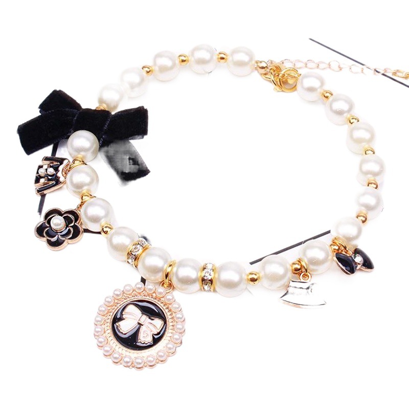 Collar de perlas fuente fabricante joyería para mascotas perro cadena Teddy encaje arco Cat Bell