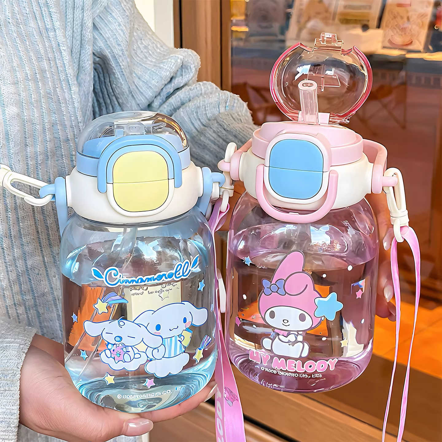 Sanrio para niños tazas de agua para la escuela, tazas de alto valor facial para niñas, tazas de paja para bebidas directas, tazas de doble bebida, tritan