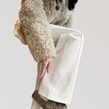 醋酸羊毛阔腿裤女2026春秋季窄版直筒小个子人字纹毛呢弯刀卫裤子