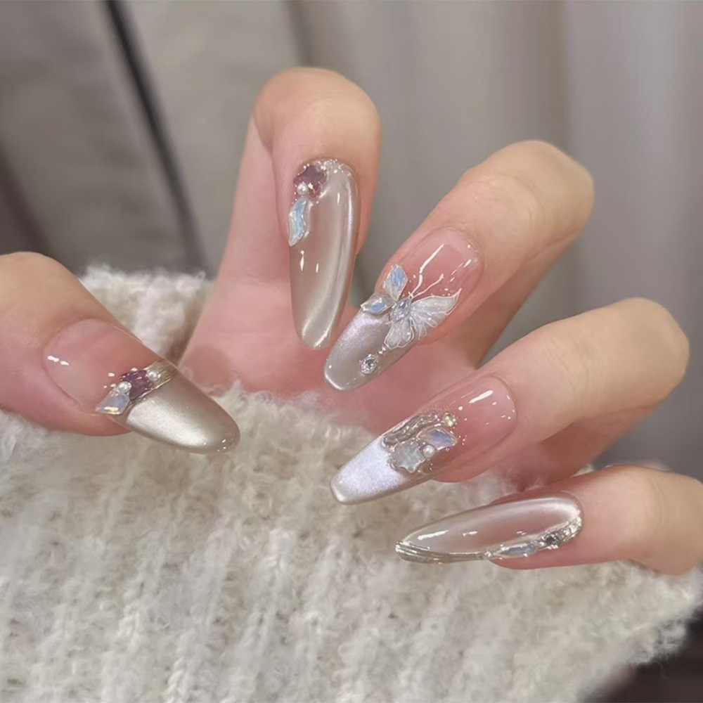 Tok Tok explosiva armadura portátil hecha a mano ojo de gato punto diamante espejo mágico tridimensional parche de uñas en polvo 10 piezas uñas postizas