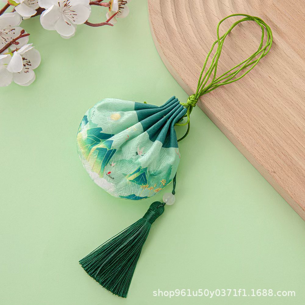 Dark green-color printed sachet (with tassel)