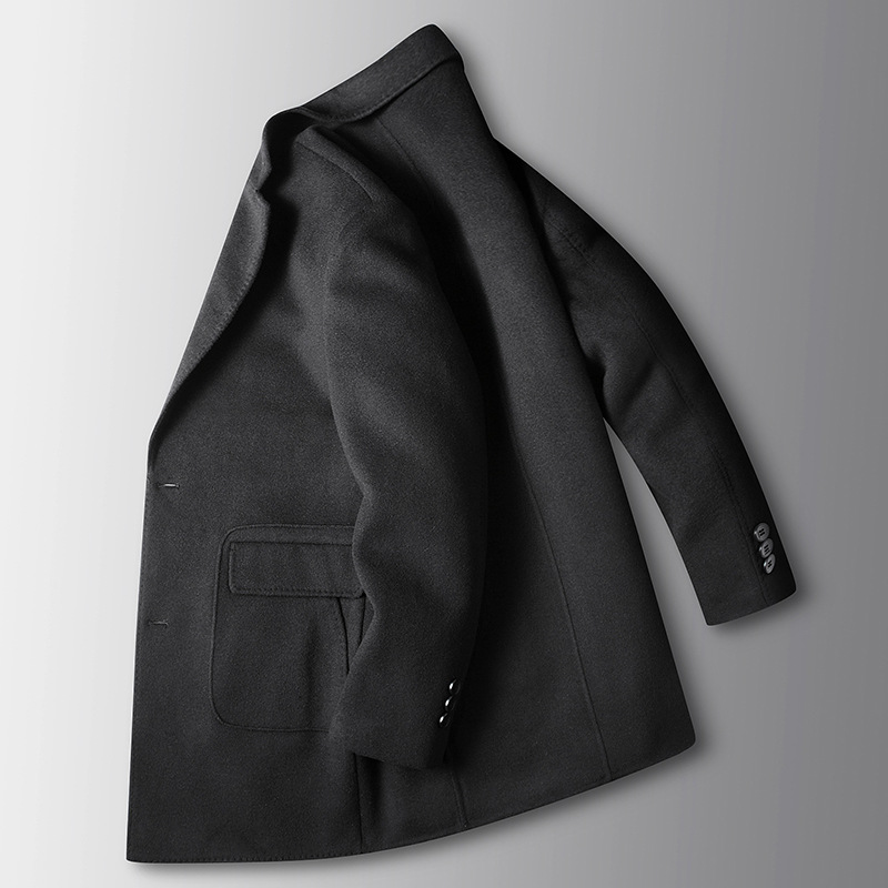 Herrenbekleidung doppelseitige Woll-Windjacke Jugend mittellanger Business-Casual-verdickter schwarzer Mantel_voghion.com