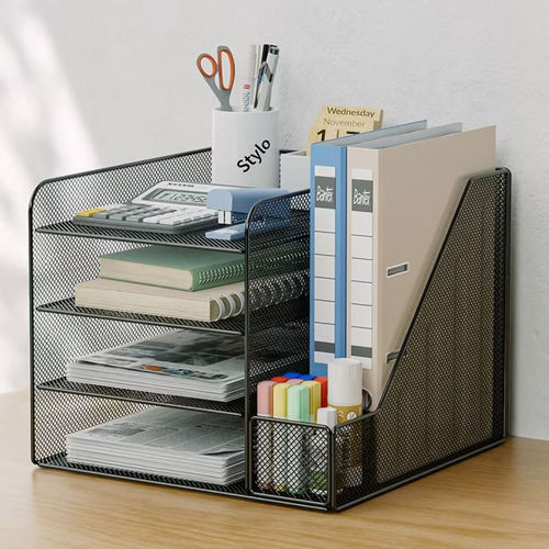 A4 Desktop Storage Rack Metal Office Desk File Shelf Multi-Level Shelf Student Storage Box Desk Pen Holder