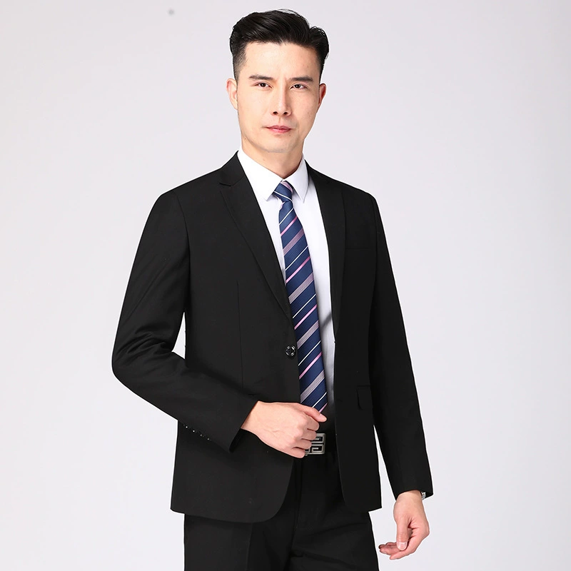 Костюм-костюм Мужское приталенное Деловое платье Однотонный профессиональный костюм Черный Комплект из трех предметов