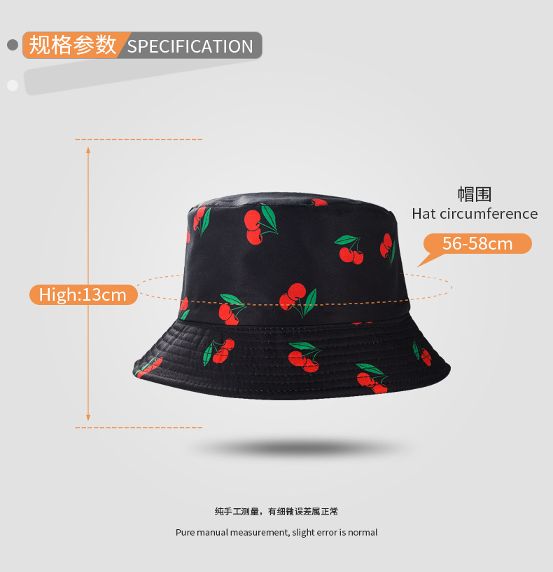 Housewarming, Anniversary, Business, Wedding, Outdoor, Travel, Birthday, Festival, Sports, Shopping Occasion European And American Fisherman Cherry Simple Versatile Sunscreen Sun Visor  Flat-top Double-sided Wear Basin Hat