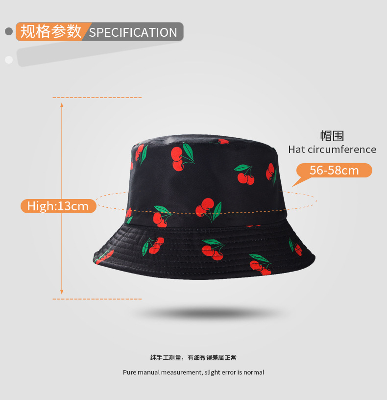 European And American Fisherman Cherry Simple Versatile Sunscreen Sun Visor  Flat-top Double-sided Wear Basin Hat display picture 2