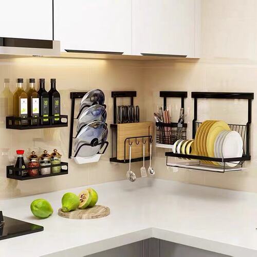 Kitchen shelf non-drilling bowl rack wall-mounted sink draining rack home draining utensils knife rack seasoning rack storage