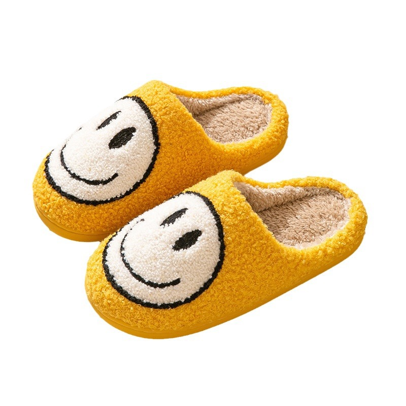 Cross-border Amazon cara sonriente estilo coreano Otoño e Invierno pelaje pareja Zapatillas de algodón Hogar de las mujeres lindo de suela gruesa de dibujos animados