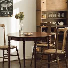 U4IZ北美黑胡桃木圆桌复古轻奢实木圆形餐桌办公桌中古小户型原木