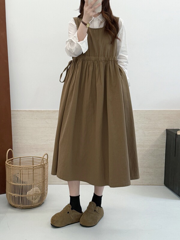 Korean Style New Dress for Women, Pullover Vest, Mid-Length Round Neck, Autumn Waist, One-Size-Fits-All Cotton