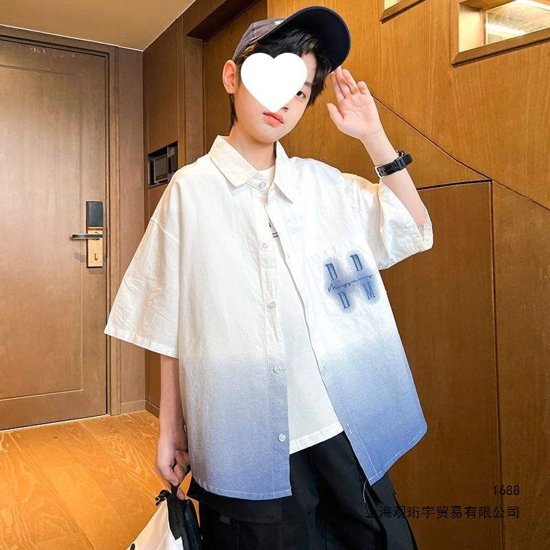 Boys' Summer Short-Sleeve Shirt 2026 New Summer Top for Medium and Large Children, Trendy and Cool Style
