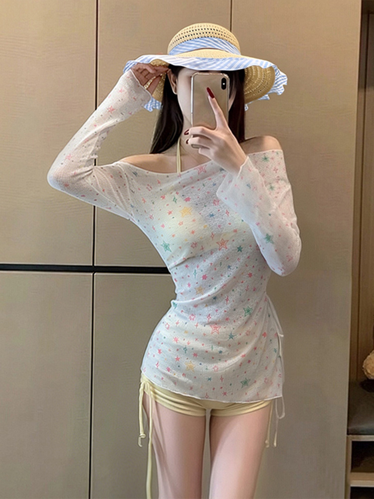 Traje de Baño Dividido de Tres Piezas para Mujer de Poliéster, Protector Solar, Manga Larga image 5