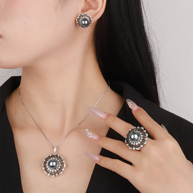 2024 nuevo estilo Zhuang Shengsheng joyería fondo de cobre chapado en gris perla moda retro juego de trefilado 12-10mm