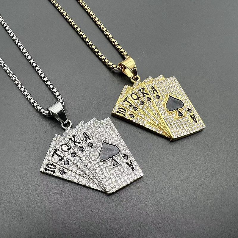 European and American Cross-Border Hip-Hop HIPHOP Accessories, Titanium Steel Vacuum Plated Gold Water Diamond Flush Draw Pendant Necklace