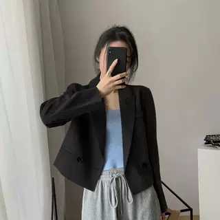 黑色小西装外套女士小个子短款学院风学生春秋新款小西服上衣女装