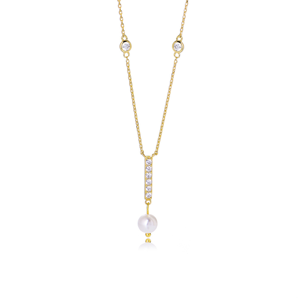 Europa y América ins estilo geométrico simple borla collar de perlas nicho femenino diseño sentido s925 plata esterlina ZIRCON clavícula cadena