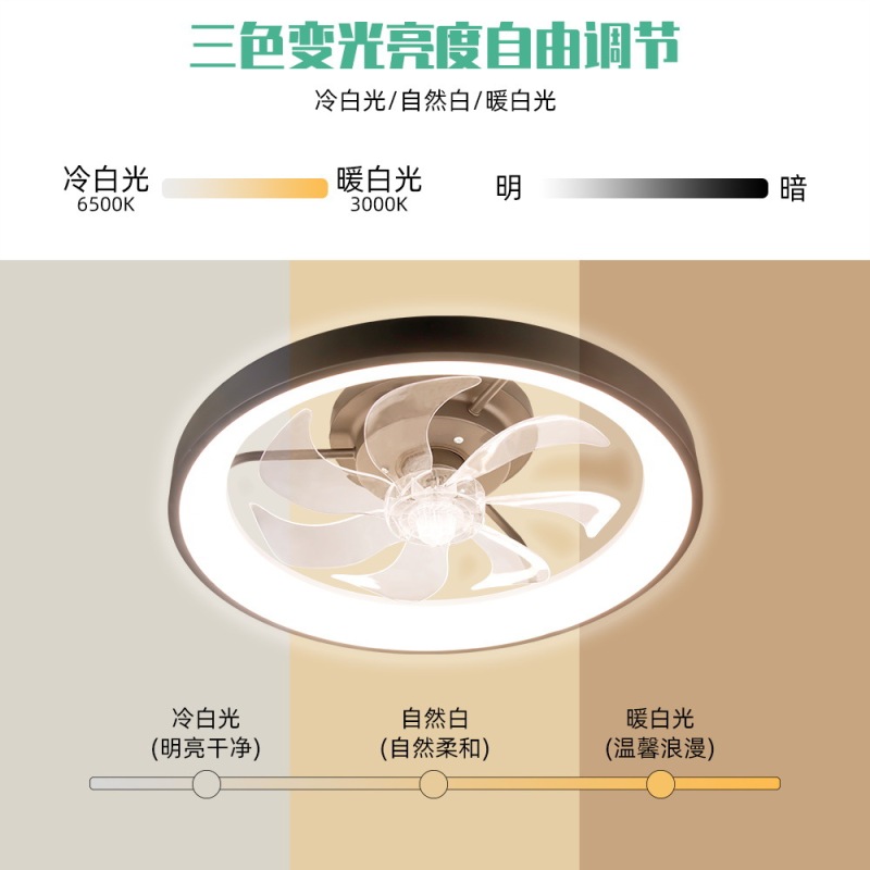 跨境吸顶风扇灯隐形餐厅客厅卧室变频风扇照明一体灯三色节能护眼|undefined