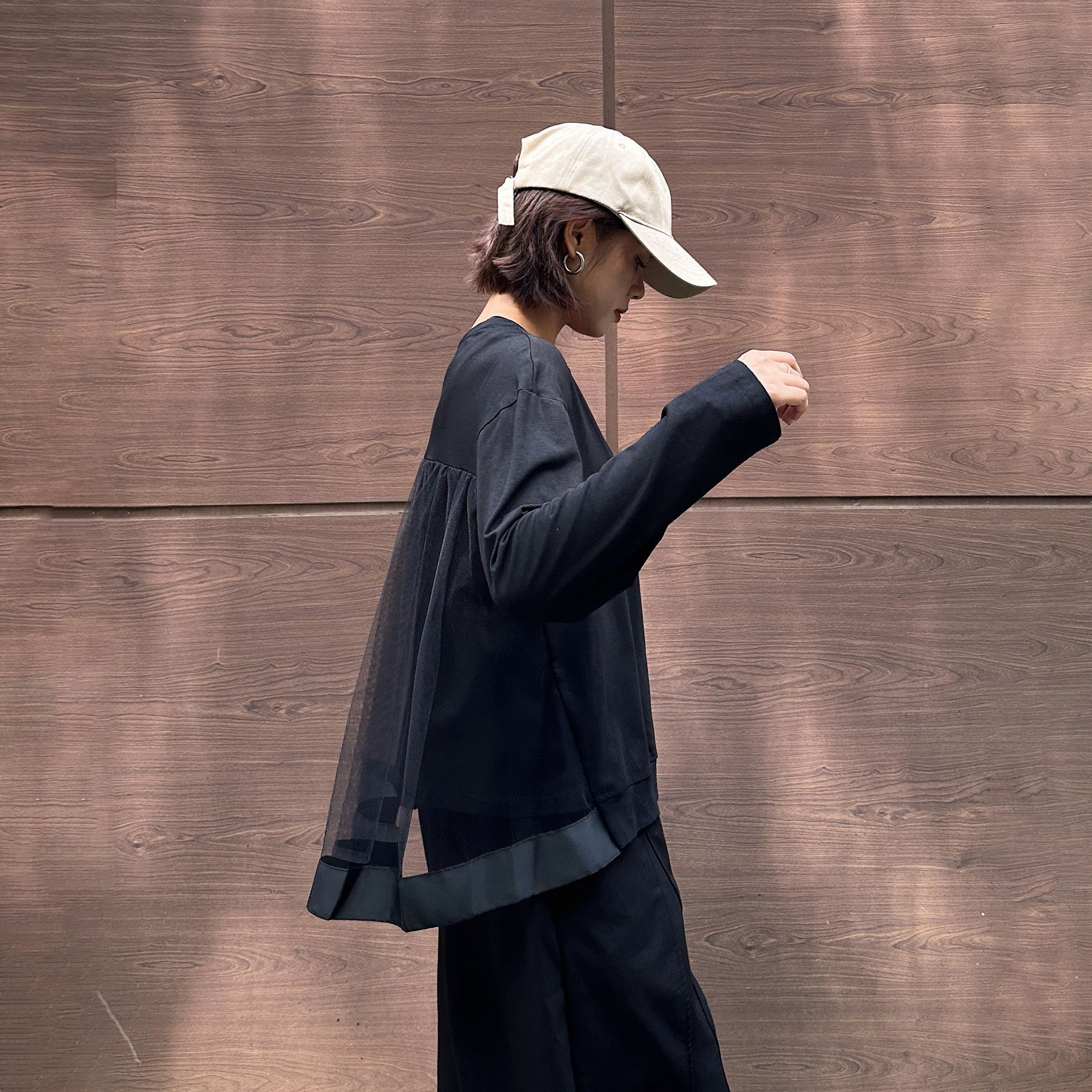 250909 Japanese Style Retro Niche Design Autumn New Palace Style Mesh Splicing Long-Sleeved Babydoll Fake Two-Piece T-Shirt