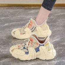 厚底老爹鞋女四季款2025厚底显脚小Ins潮飞织透气防滑休闲运动鞋