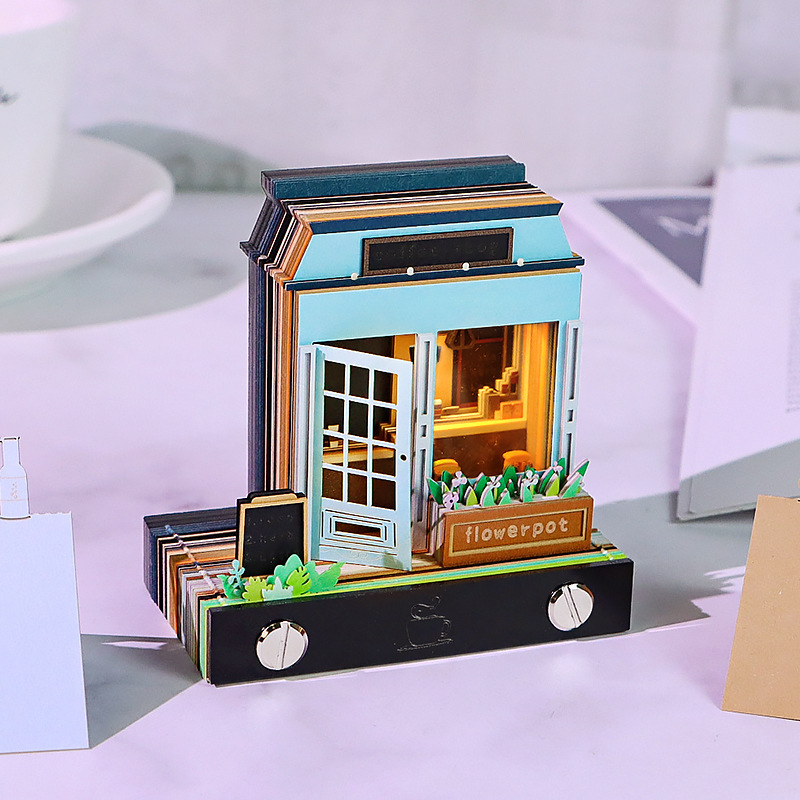 咖啡馆店铺企业建筑模型3d立体便签纸雕文创创意礼品怀旧纪念摆件|undefined