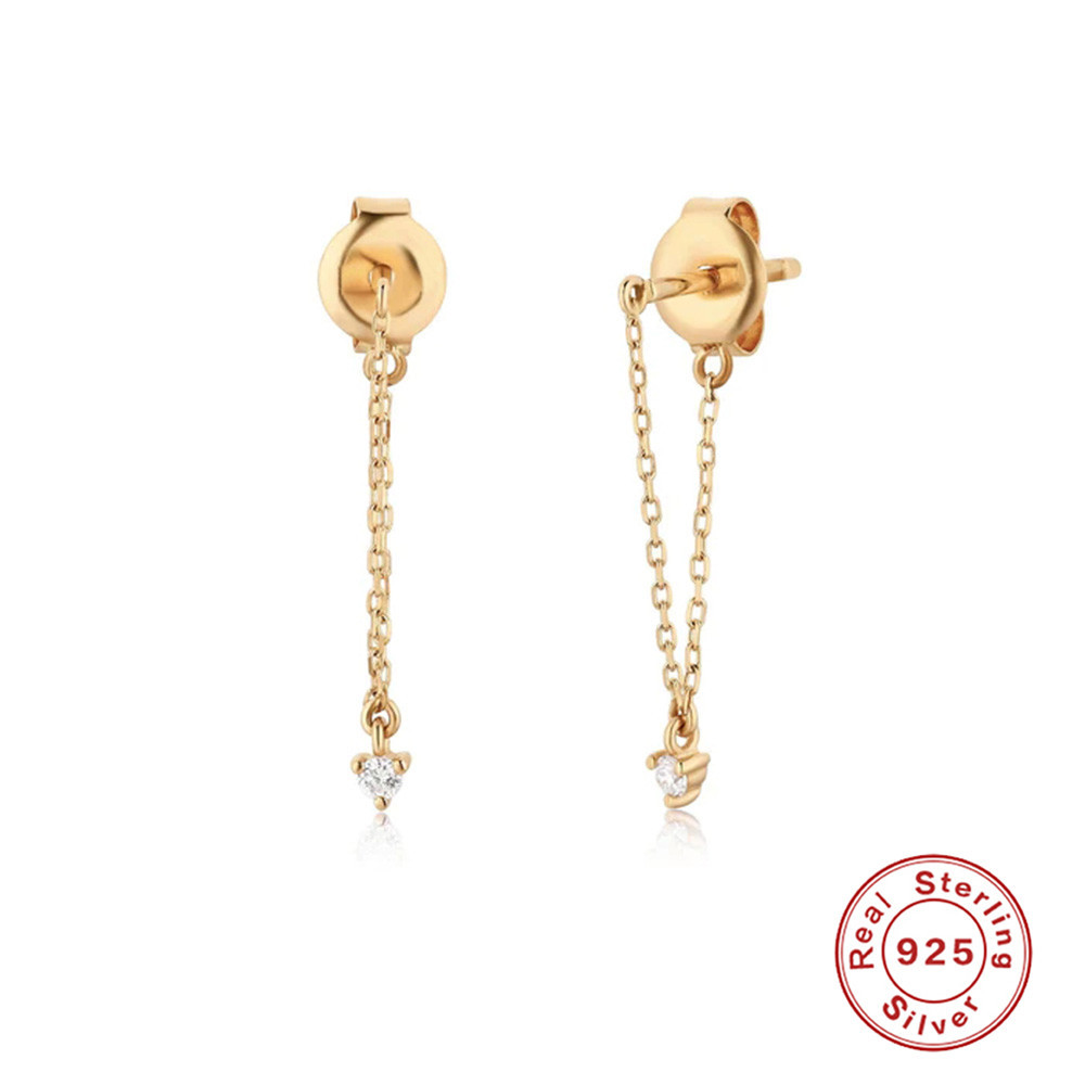 1 Pair 925 Sterling Silver Zircon Geometric Drop Earrings display picture 3