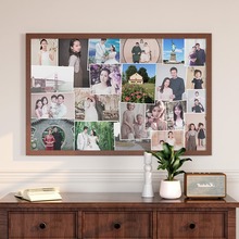家用木头老照片相框空框大80年代可以放多张照片的怀旧挂墙展示架