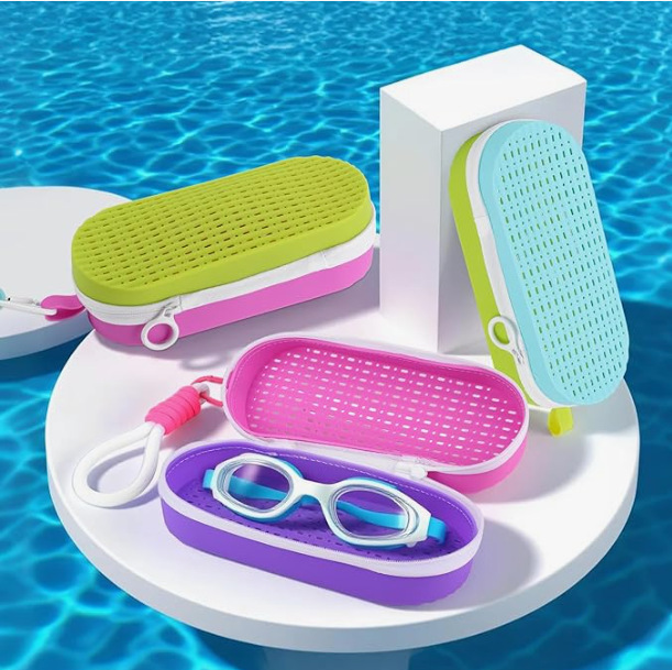 游泳眼镜盒硅胶泳镜收纳盒大容量硅胶镂空双面透气孔圆孔装备镜盒