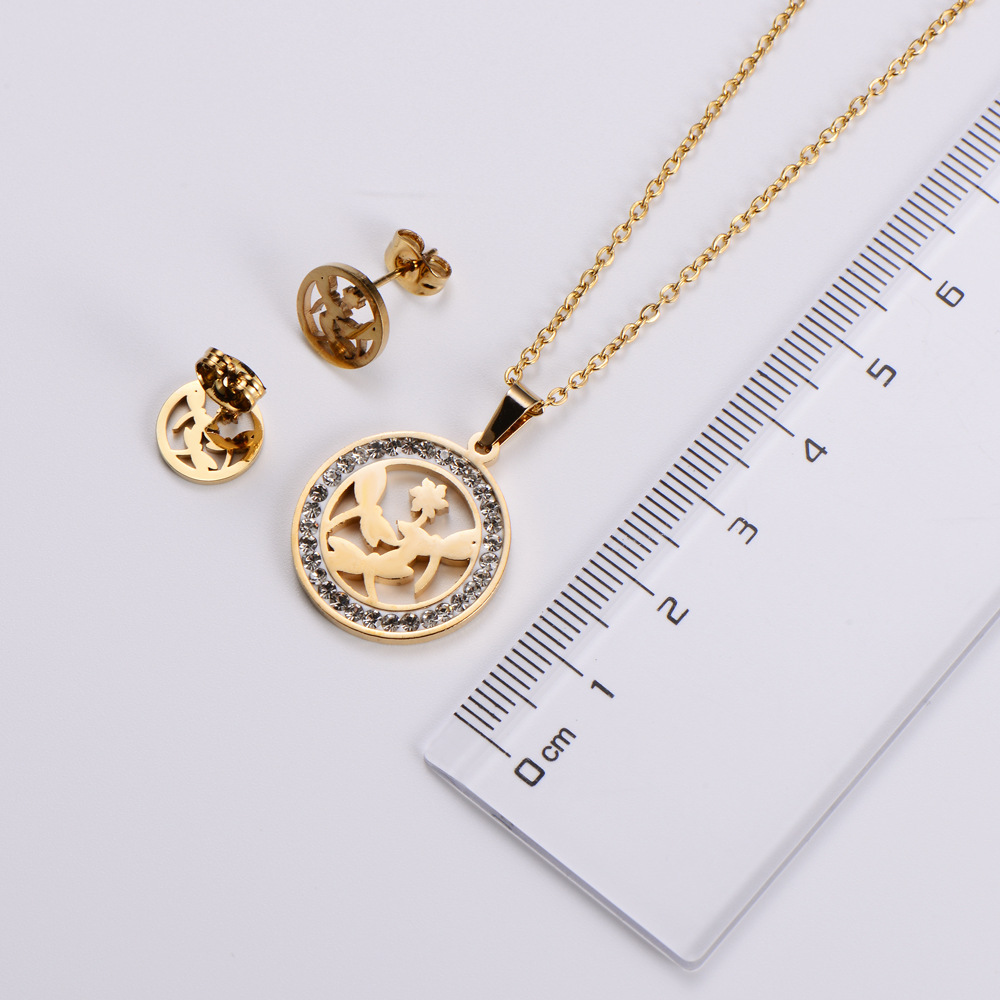 Korean glossy stainless steel Dragonfly Animal Series necklace earrings set wholesale