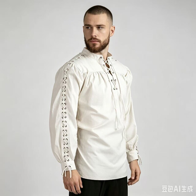 High-quality fashionable men's bandage long-sleeve medieval Renaissance shirt Gothic men's warrior shirt