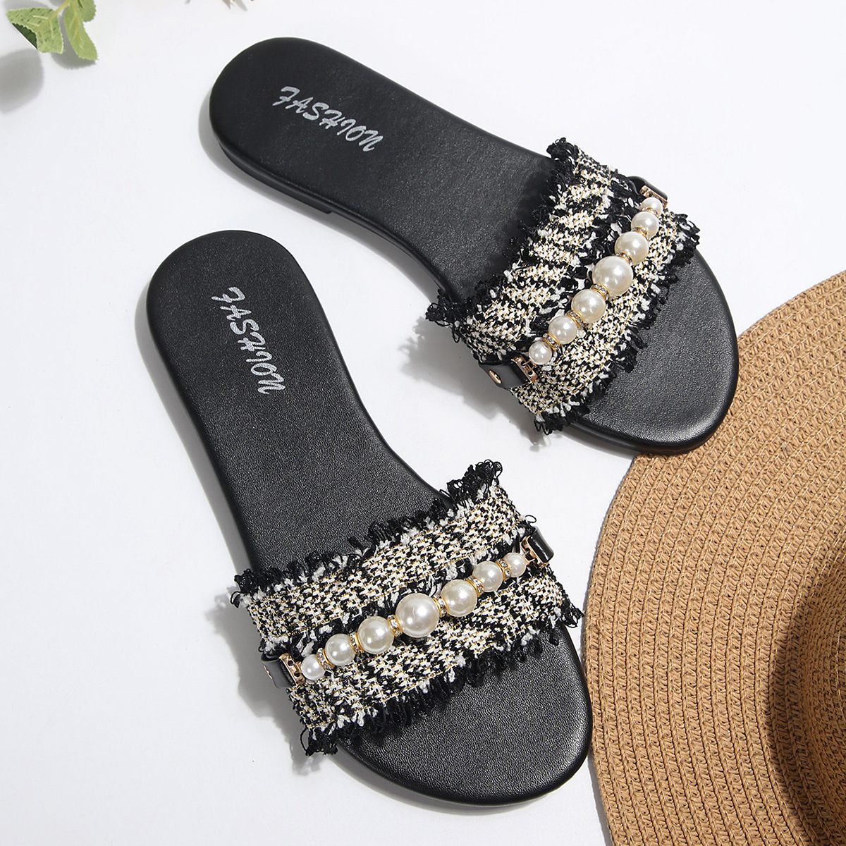 Sandalias Planas con Perlas para Mujer de Cuero Sintético, Resistente al Desgaste, para Uso Diario image 6