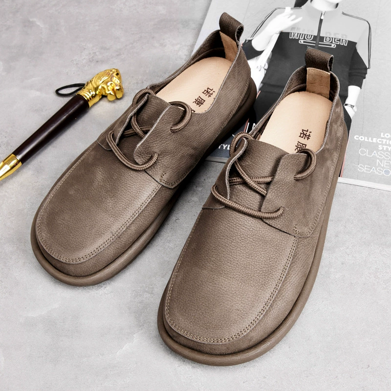 Мужские повседневные туфли из натуральной кожи, осенние туфли из воловьей кожи на шнуровке и без шнуровки, мужские ретро-туфли с широким носком из мягкой кожи на мягкой подошве, модные.