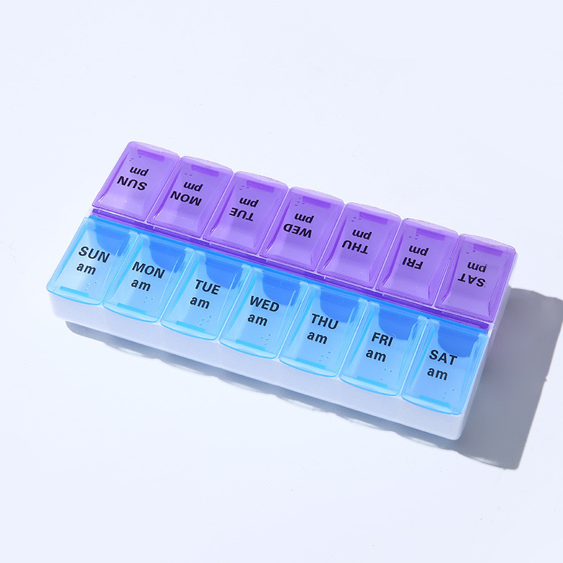 二列分装携帯用小型薬箱七日間一週間携帯用大容量薬箱十四格開蓋薬品収納箱|undefined