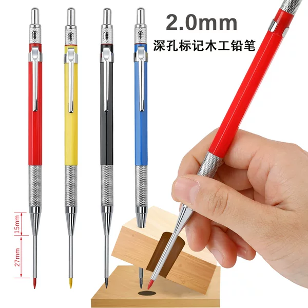 2.0mm Long Mouth Woodworking Pencil Deep Hole Woodworking Marking Pen Black Blue Red Yellow Marking Automatic Pencil Woodworking Pen