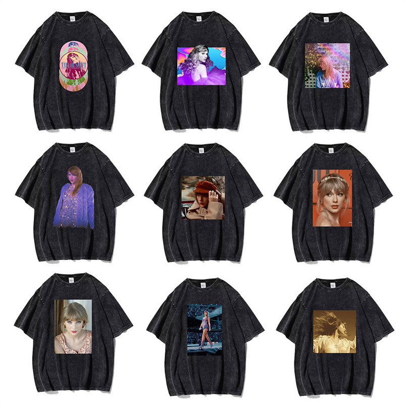 European and American star Taylor Swift era concert tour T-shirt European and American trend washed short sleeve women European and American star Taylor Swift era concert tour T-shirt European and American trend washed short sleeve women
