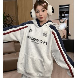 Men's Tandfirst Heavyweight Sweatshirt Unisex High Street Autumn and Winter Color-Blocking Loose Couple Trendy Brand Fleece-Lined Hooded Outerwear